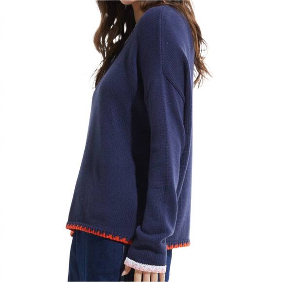 NEW ZAKET & PLOVER crewneck sweater with contrasting trim in navy - Picture 3 of 4